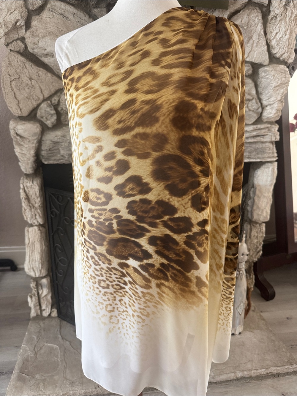 Leopard Print One-Shoulder Women’s Dress - Brown